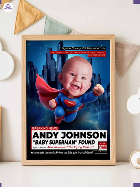 Custom Baby News Poster – Personalized Flying Hero Wall Art